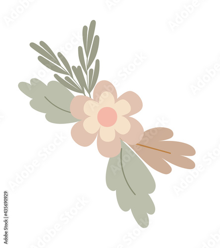 Simple flowers pastel-colored floral arrangement in flat style vector illustration, symbol of spring, cozy home, Easter holidays celebration decor, clipart for cards, bohemian springtime decoration