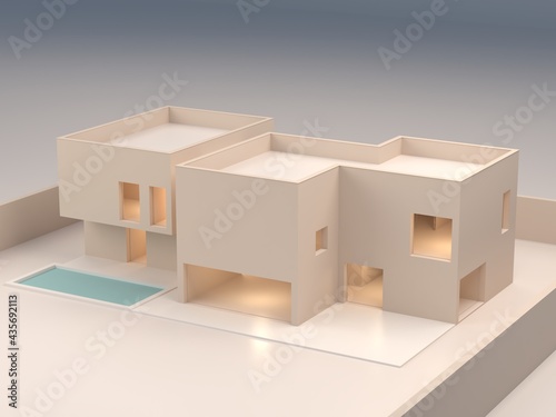 Architecture model. Isolated model of house for sale of real estate or construction products. Design housing architecture studio model. 3d render. 