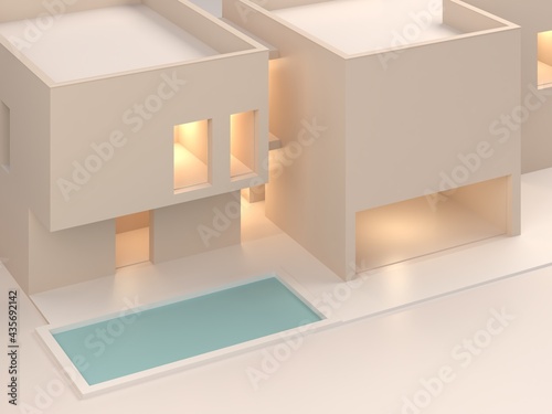 Architecture model. Isolated model of house for sale of real estate or construction products. Design housing architecture studio model. 3d render. 