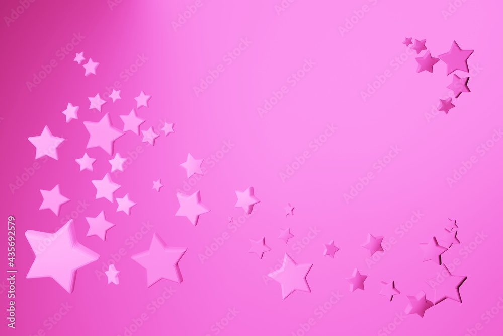 Three dimensional render of pastel pink glossy stars .3d rendering design, abstract background. Minimal design elements, wallpaper, concept art.3d illustration.