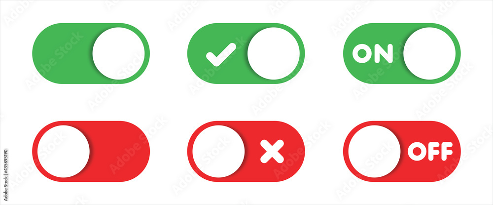 On and Off toggle switch buttons. Switch toggle buttons ON OFF
