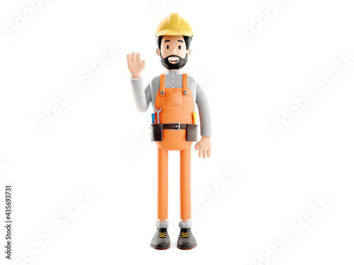 Fototapeta Naklejka Na Ścianę i Meble -  builder cartoon character, funny worker or engineer 3d illustration