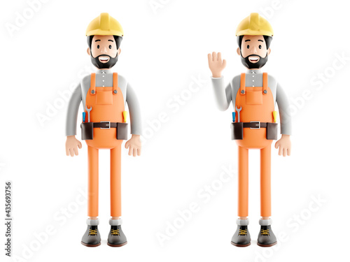 Fototapeta Naklejka Na Ścianę i Meble -  builder cartoon character, funny worker or engineer 3d illustration