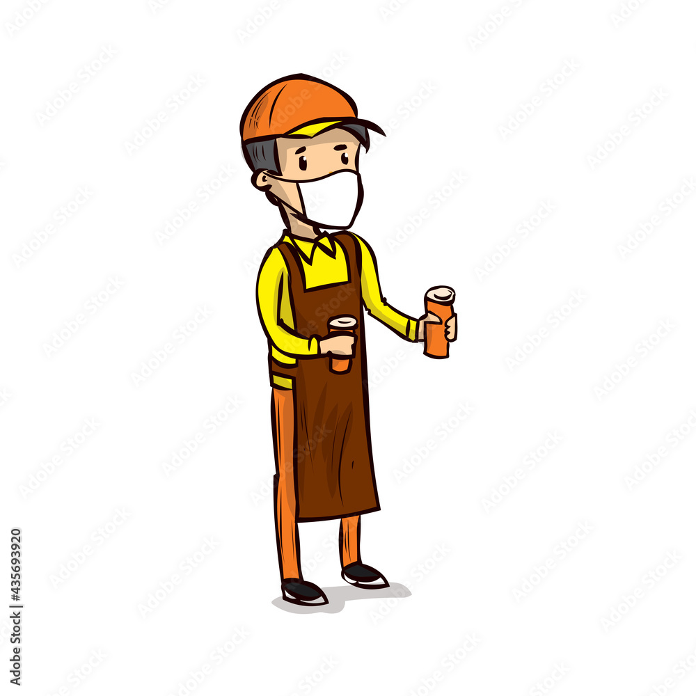 ПечатьCoffee seller. Work for a teenager. Teenager work on vacation. Hand drawn cartoon vector. ПечатьCoffee seller. Work for a teenager. Teenager work on vacation. Hand drawn cartoon vector.