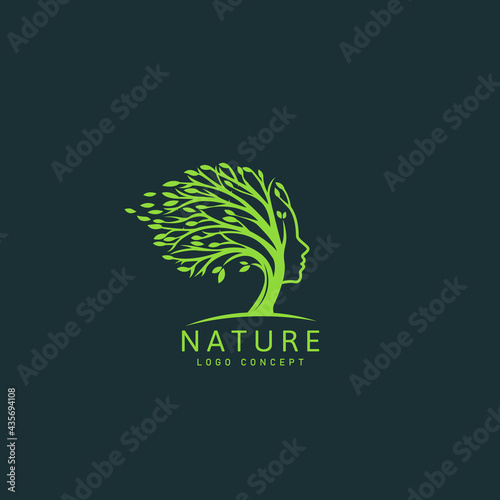 Blooming Tree with Female Face Logo Symbol Design Template Flat Style Vector