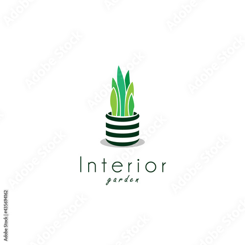 Interior Plant Pot Logo Symbol Design Template Flat Style Vector