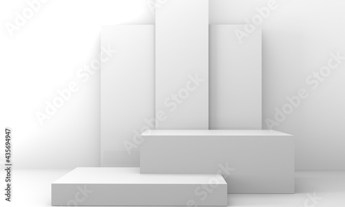 3d white background products display podium scene with geometric platform. Stand display cosmetic product 3d background. Stage product on pedestal display . 3d illustration.