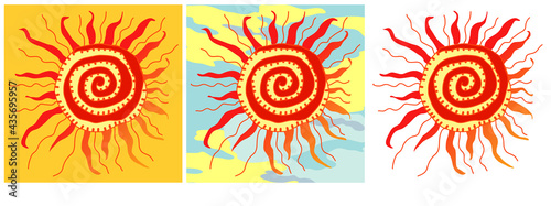 Shrovetide vector. The image of the sun is the national symbol of the holiday on a white, yellow and sky background.
