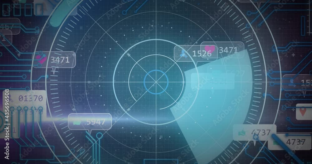 Animation of social media icons on banners over scope scanning