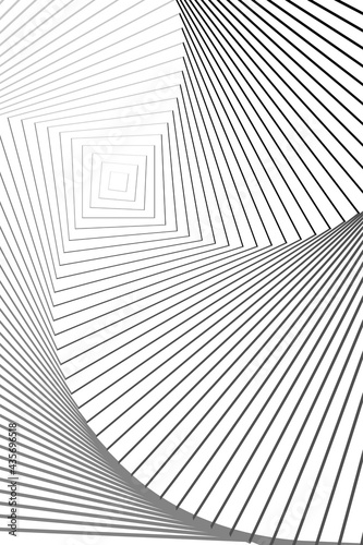 Abstract Black and White Pattern with Stairs. Spiral Textured Tunnel. Geometric Psychedelic Background. Raster. 3D Illustration