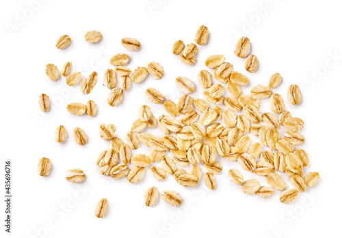 Oat flakes isolated on white background. Flakes for oatmeal and granola. Perfect image of oat flakes for you design.