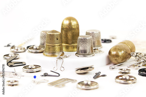 Different metal tools for sewing photo