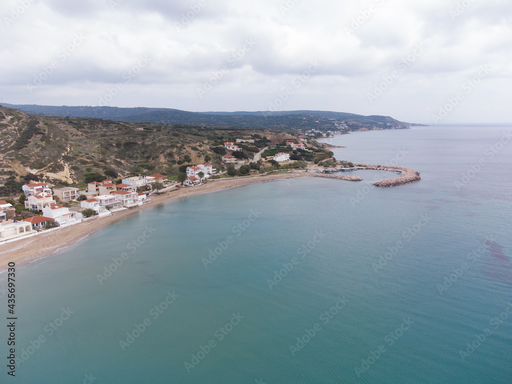 Aerial view of Komi beach in Chios Island