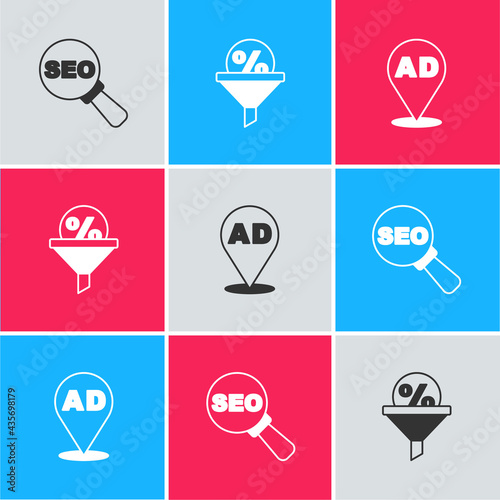 Set SEO optimization, Lead management and Advertising icon. Vector