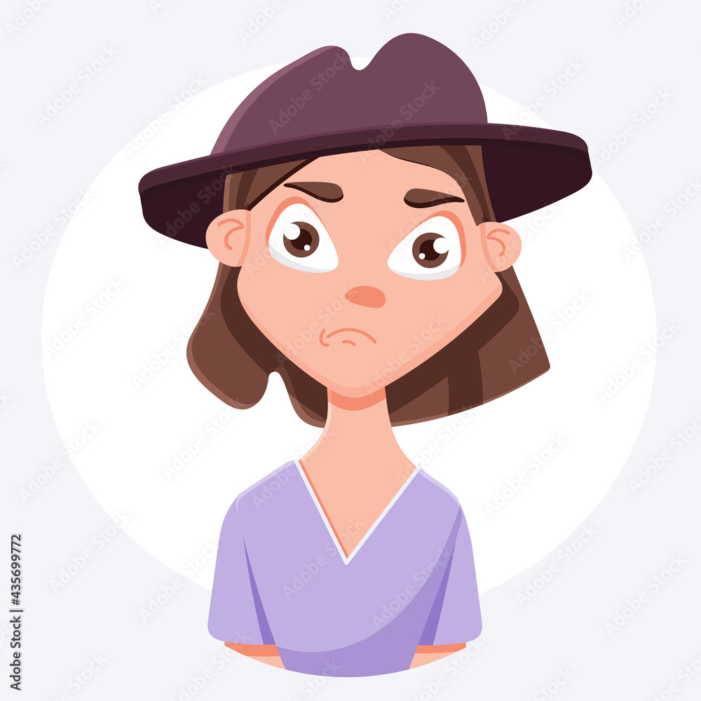 portrait of a girl with a displeased expression. Angry girl in a hat portrait of a girl with a displeased expression. Angry girl in a hat