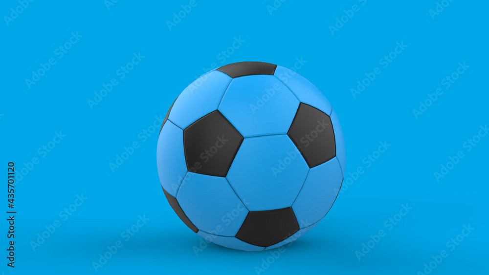 Fototapeta premium Blank blue leather soccer ball mock up, front view, 3d rendering. Empty football sphere mockup, isolated