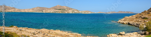 Beautiful bay with blue crystal waters in Naoussa village. Paros island, Greece