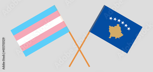 Crossed flags of Transgender Pride and Kosovo. Official colors. Correct proportion
