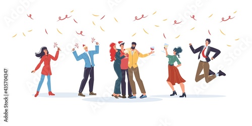 Vector cartoon flat characters friends happy hugging,rejoice together,friendly team of young people at party celebrate -communication,emotions,friendship,social concept