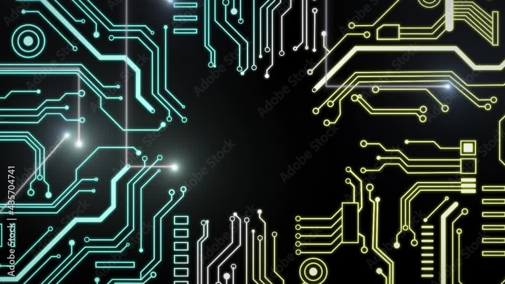 Animation of glowing circuit board with copy space on black background Animation of glowing circuit board with copy space on black background
