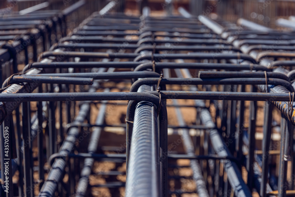 Construction rebar steel work reinforcement at the construction site