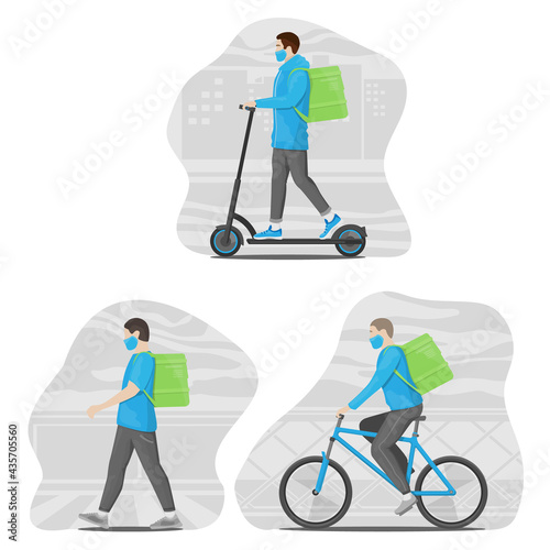 Wallpaper Mural Flat design concept, Set of delivery man wearing face masks in various characters. Courier on the bike, electric scooter and walker. Torontodigital.ca