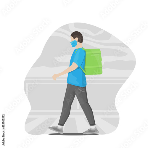 Wallpaper Mural Flat design concept, a delivery man wearing face masks. Сourier delivering on foot. Torontodigital.ca
