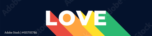 Love Text Banner. Vector Banner with 'Love' Typography. Love Slogan with Colourful Rainbow Shadow