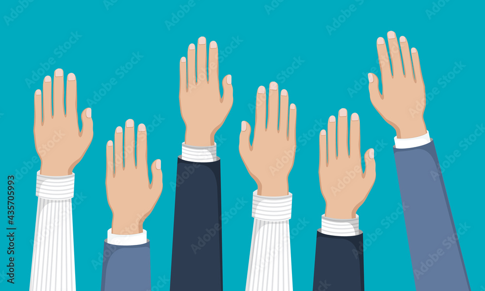 Voting concept. People's hands in the air for voting or volunteering concept. Flat vector illustration