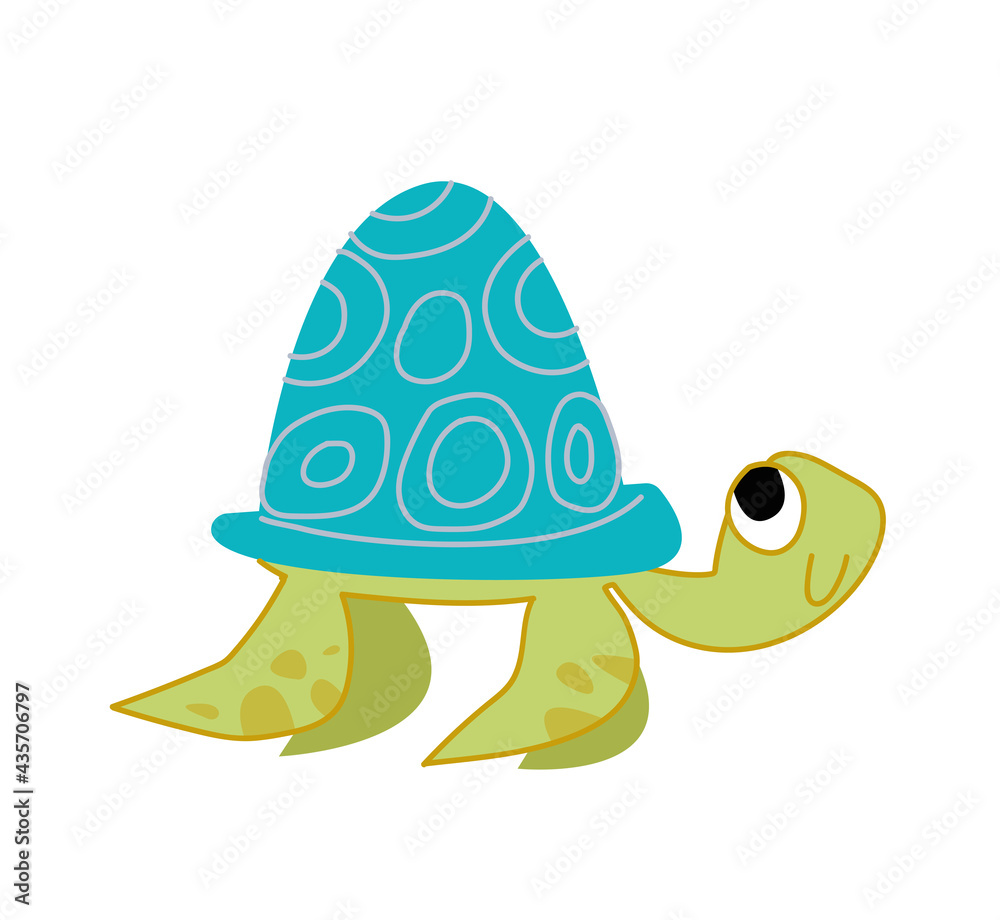 Cute sea turtle cartoon. Vector illustration in cartoon children's style. Isolated funny clipart on a white background. Cute print kids Cute sea turtle cartoon. Vector illustration in cartoon children's style. Isolated funny clipart on a white background. Cute print kids