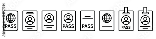 Passport icon. Set of passport icons. Vector illustration. Linear icons of passport.