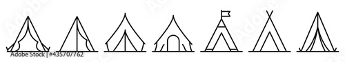 Tent icon. Set of tent icons. Vector illustration. Camping or travel linear icons