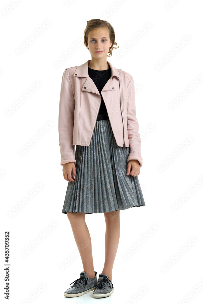Pretty fashionable stylish teenage girl. Isolated over white background. Pretty fashionable stylish teenage girl. Isolated over white background.