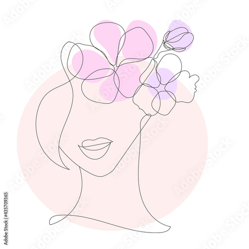 Stylized face of a woman in the style of one line