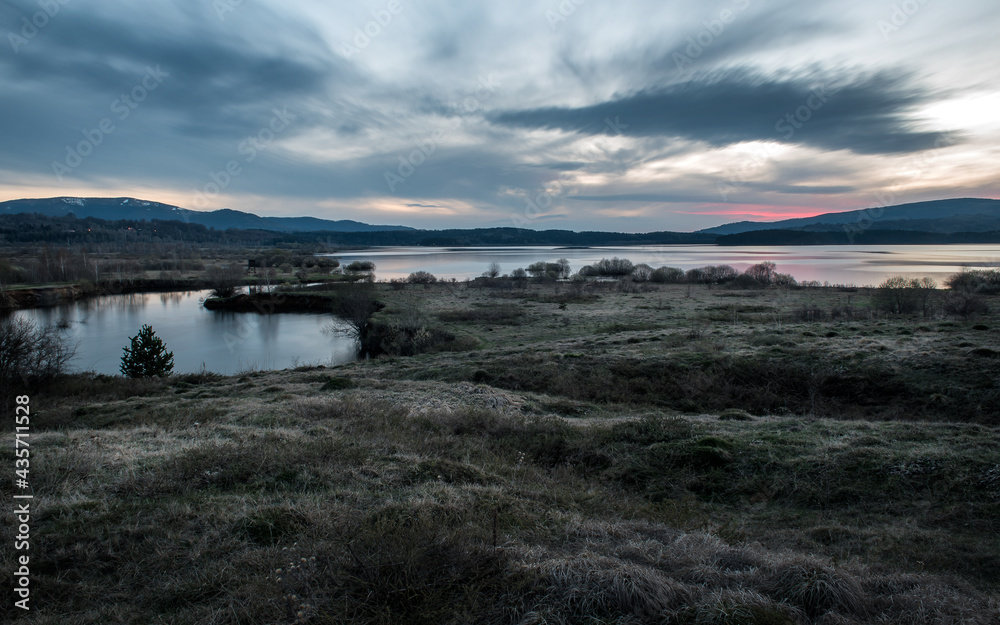 Beautiful lake Blue Hour Sunset, long exposure