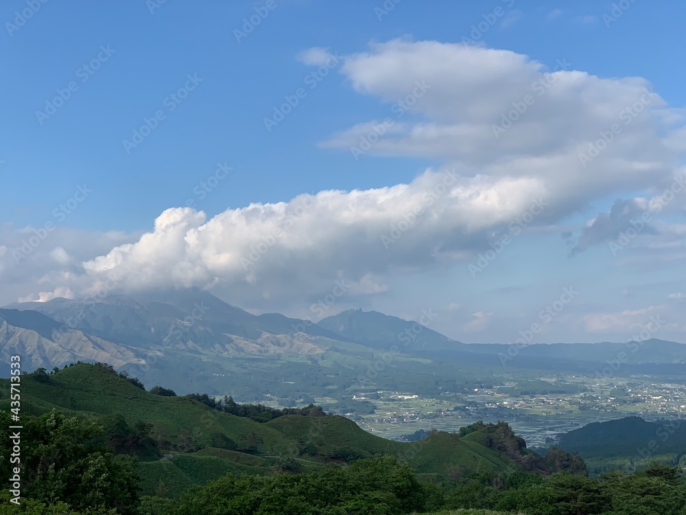 阿蘇山、草千里からの写真と阿蘇山道入口道路から撮影