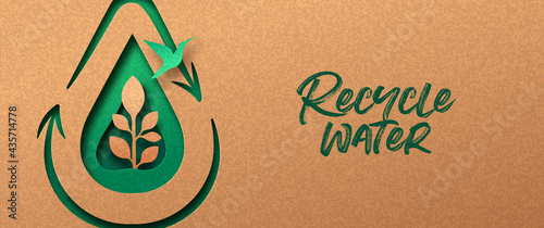 Recycle water green papercut nature banner concept