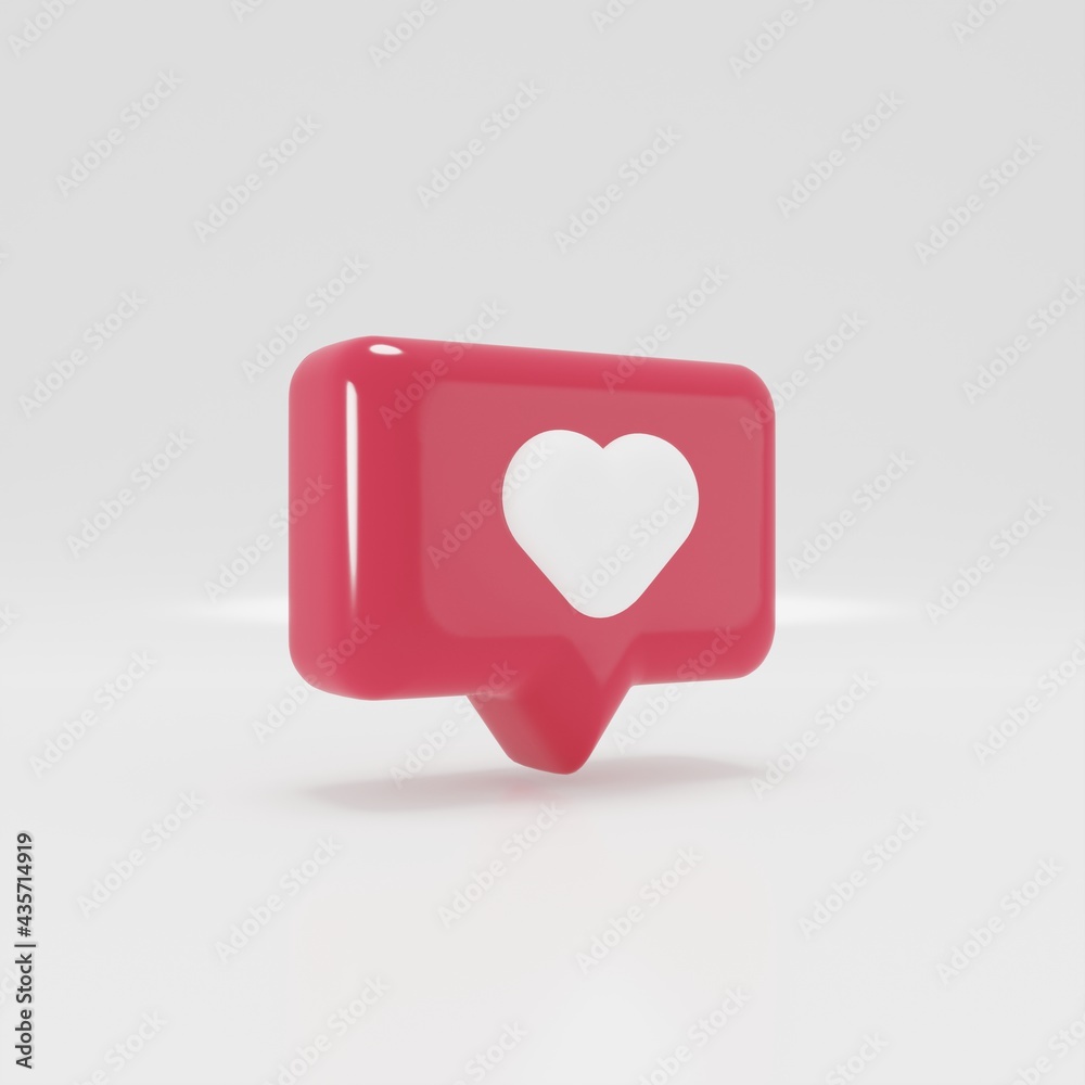 Like social media notification icon with heart symbol. Social media success concept. 3d rendering 3d illustration