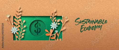 Sustainable economy green nature paper cut banner