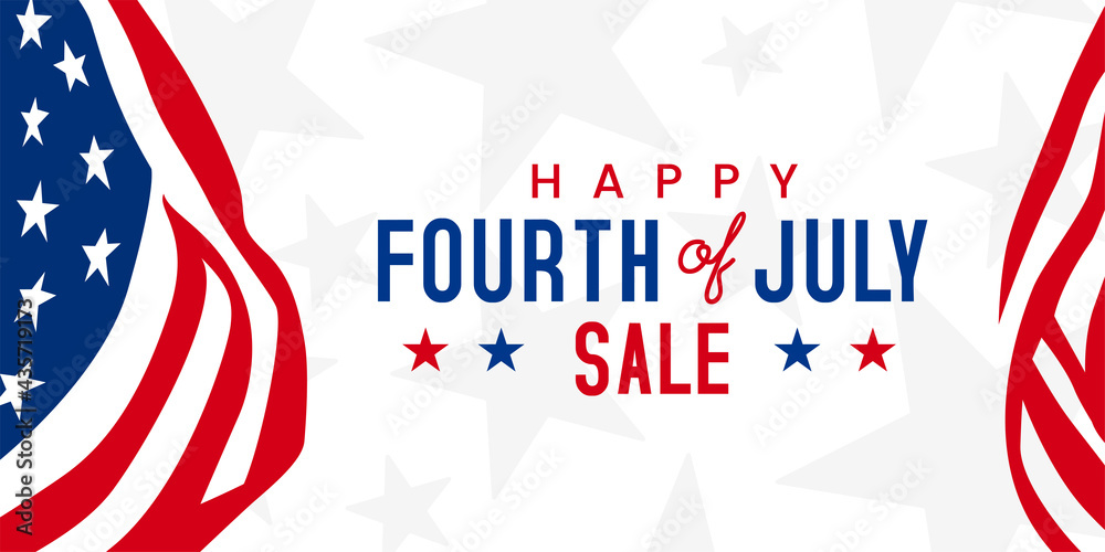 Happy Fourth of July, since 1776 USA Independence day celebration design on American waving flag promotion advertising banner template for Brochures, Poster with balloons. Vector illustration

