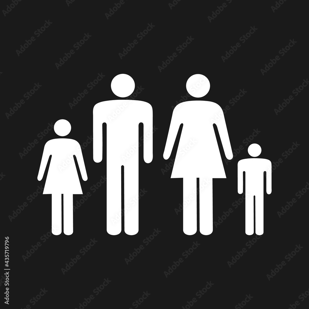Vector illustration of Family Icon.Flat icon for apps and website.Black and white graphic element.