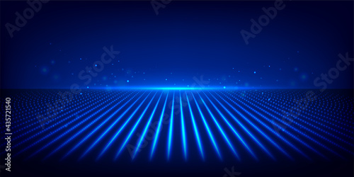 Futuristic environment with lines from glowing dots. Abstract hi-tech background for display product. Multimedia, audio, video, cinema, music.