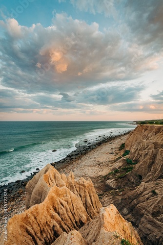 View of the Atlantic Ocean and cliffs and Montauk Point State Park, The Hamptons, New York photo