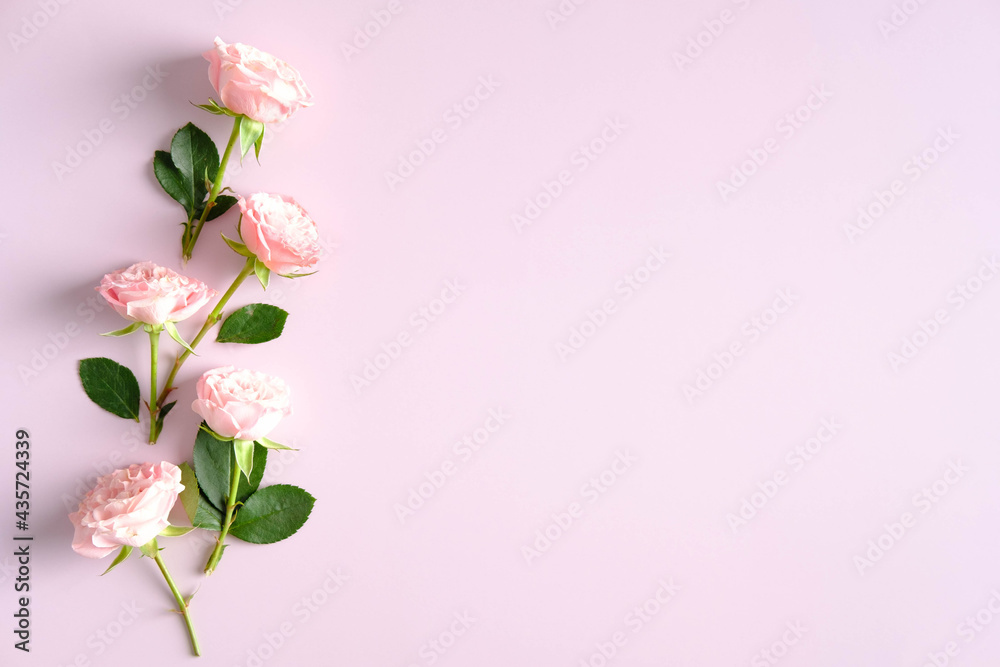 Rose flowers on pink background. Greeting card mockup for Mother's Day or birthday. Rose flowers on pink background. Greeting card mockup for Mother's Day or birthday.