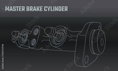 Line vector auto moto parts accessories master brake cylinder. Repair service equipment. Engine elements shop catalog. Vintage vehicle symbol. Retro motorcycle mechanic.