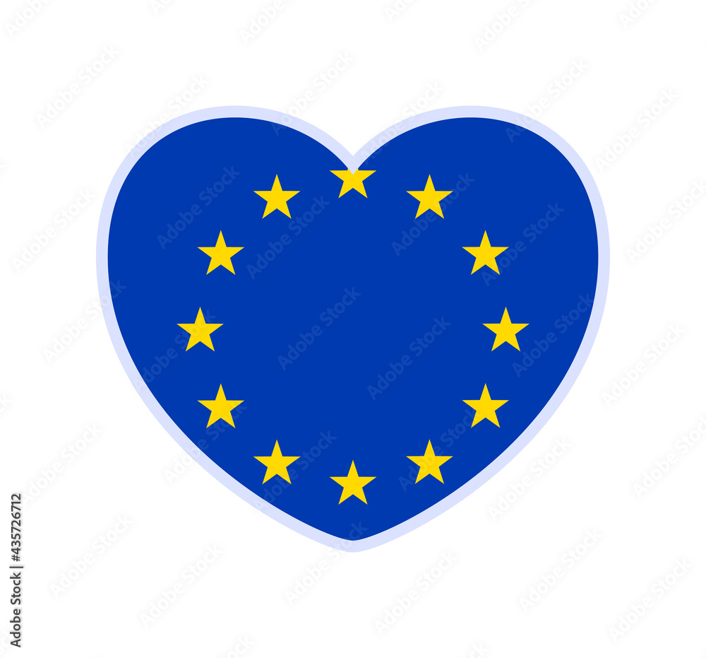 european union flag in a shape of heart. Icon flat heart symbol of love on the background national flag. Vector illustration. european union flag in a shape of heart. Icon flat heart symbol of love on the background national flag. Vector illustration.