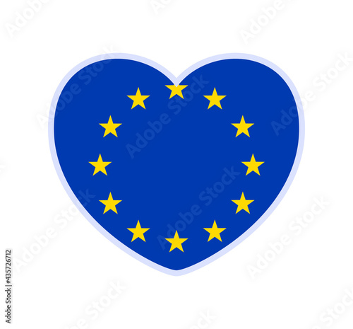 european union flag in a shape of heart. Icon flat heart symbol of love on the background national flag. Vector illustration.
