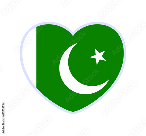pakistan flag in a shape of heart. Icon flat heart symbol of love on the background national flag. Vector illustration.