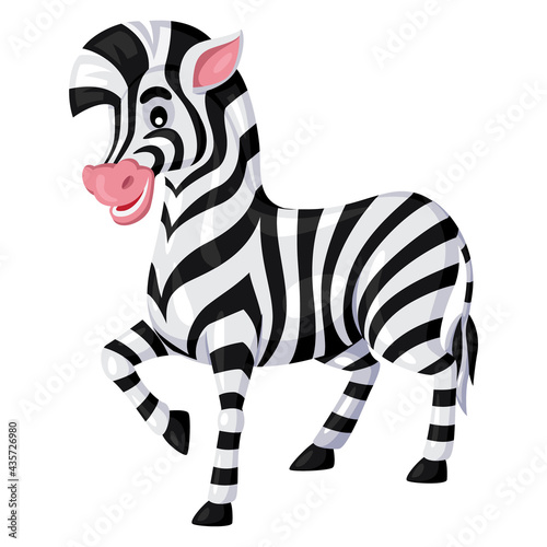 Illustration of cute cartoon zebra smiling.