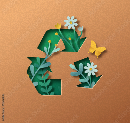 Downcycling green papercut nature concept isolated photo
